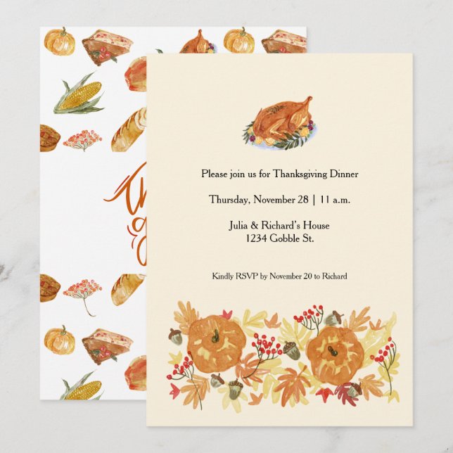 Inbjudan till thanksgiving Pumpkin Dinner (Fram/baksida)