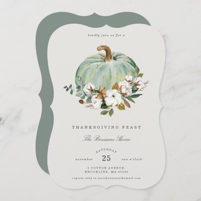 Inbjudan till Thanksgivingen för bomull, sydlig bo (Fram/baksida)