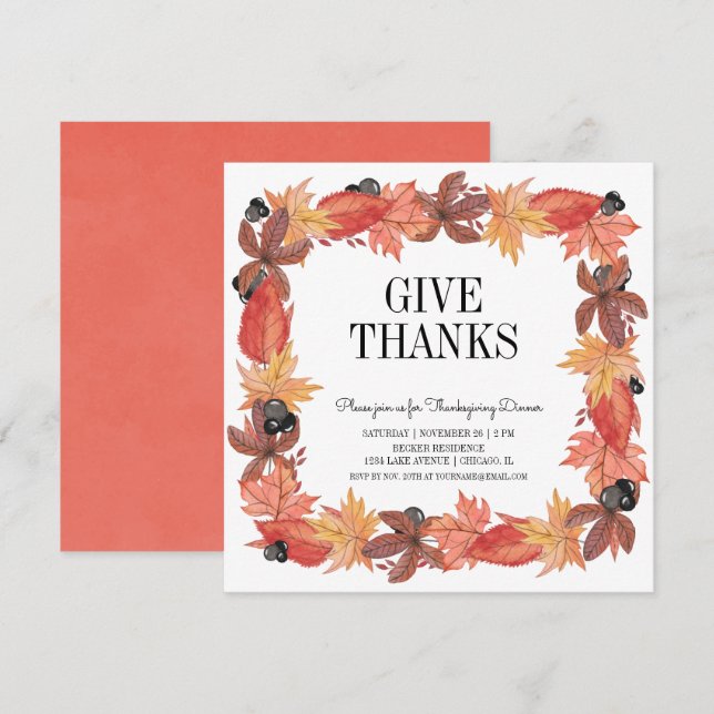 Inbjudan till Thanksgivingen höst löv Ge tack (Fram/baksida)