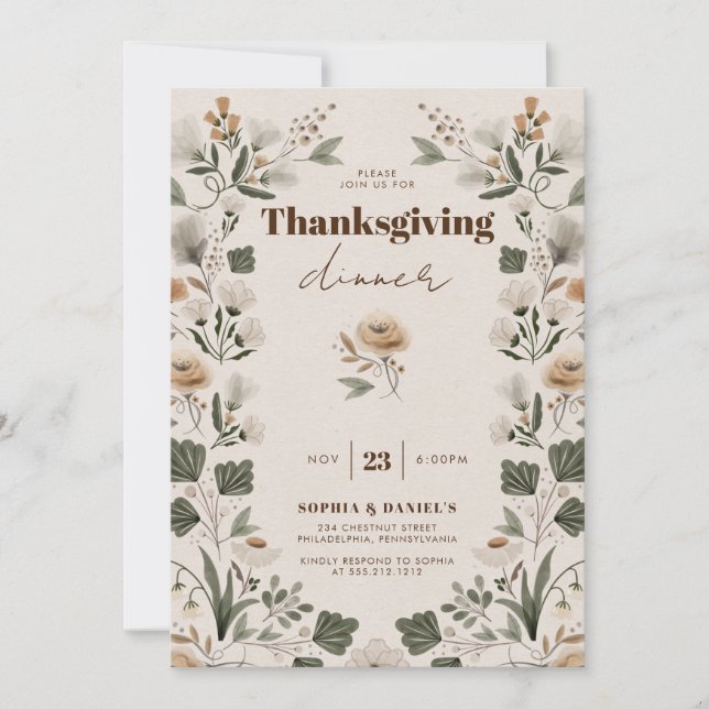 Inbjudan till Thanksgivingen Modern Boho-folksamli (Framsida)