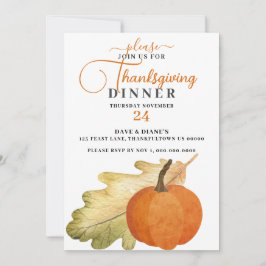 Inbjudan till Thanksgivingen Oak Löv & Pumpkin Din