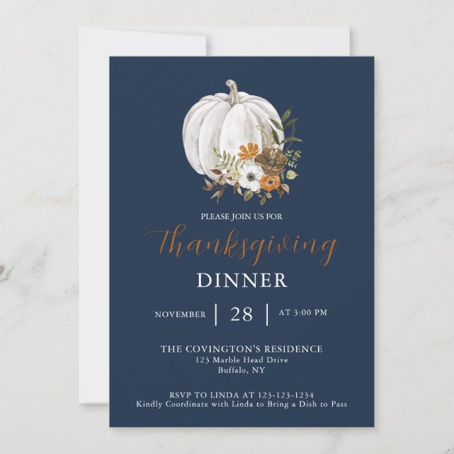 Inbjudan till Thanksgivingen Pumpkin Flower Dinner (Framsida)