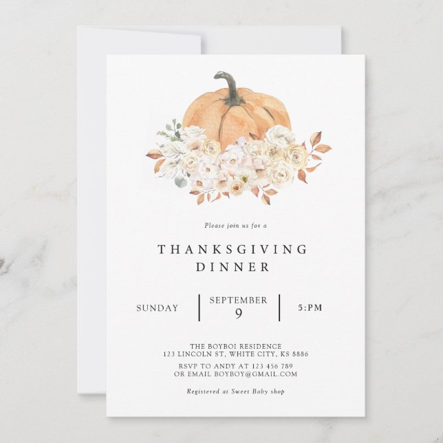 Inbjudan till Thanksgivingen Pumpkin Flower Dinner (Framsida)