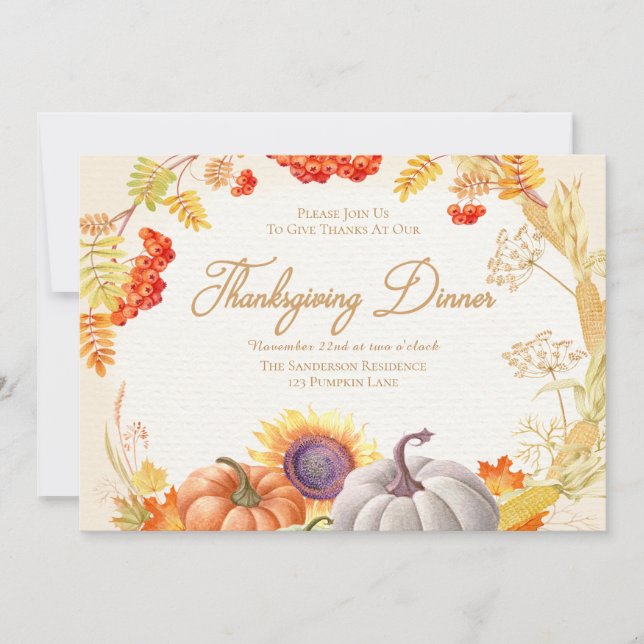 Inbjudan till Thanksgivingen Pumpkin Solros Middag (Framsida)