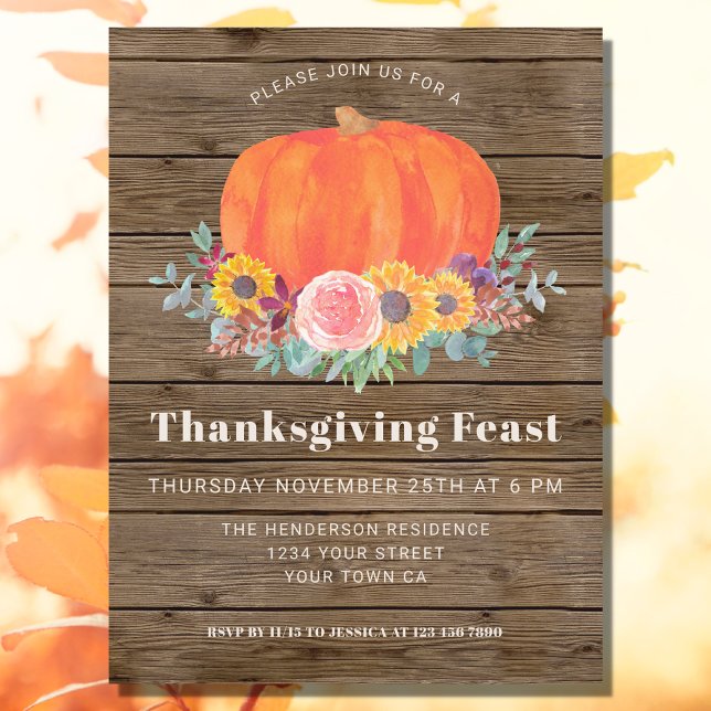 Inbjudan till Thanksgivingen Pumpkin Wood Dinner Vykort (Skapare uppladdad)