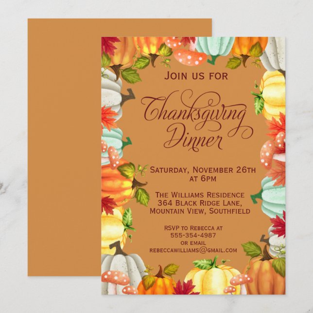 Inbjudan till Thanksgivingen roligt Pumpkins Dinne (Fram/baksida)