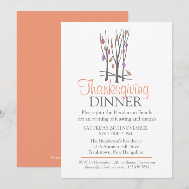 Inbjudan till Thanksgivingen träd under natten (Fram/baksida)