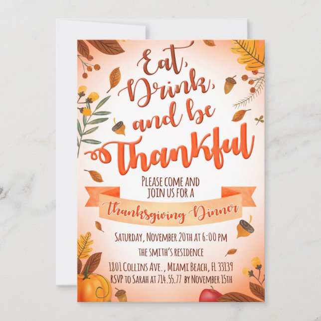 Inbjudan till thanksgivingens middag (Framsida)