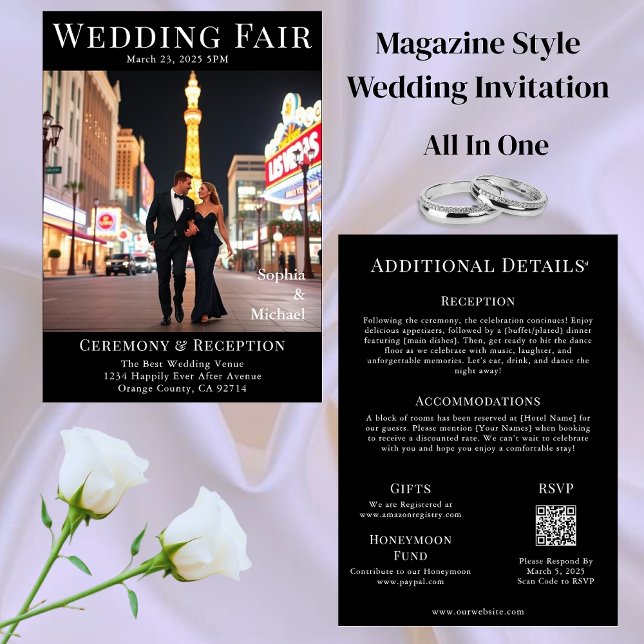Inbjudan till tidskriftsskåp för bröllopsinbjudan (Magazine Cover Wedding Invitation)