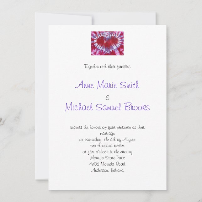 Inbjudan till Tie Dye Heart (Framsida)