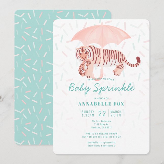 Inbjudan till Tiger Parbrella Baby Sprinkle Shower (Fram/baksida)