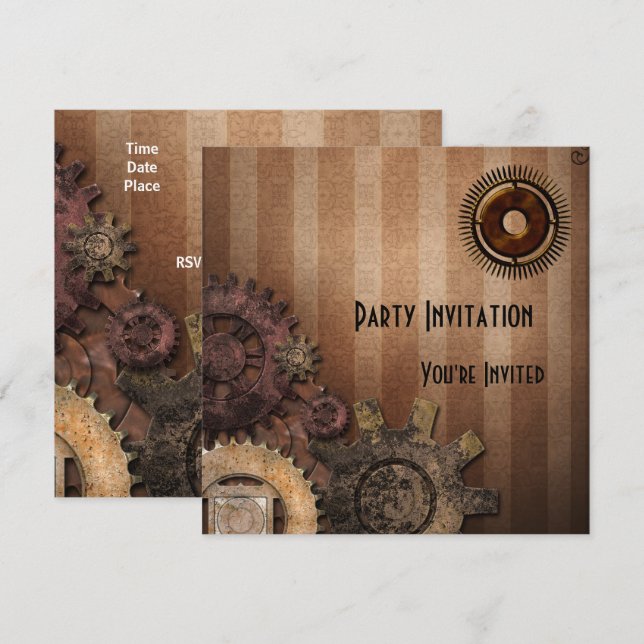 Inbjudan till Tillfällen Zizzago Steampunk Design (Fram/baksida)