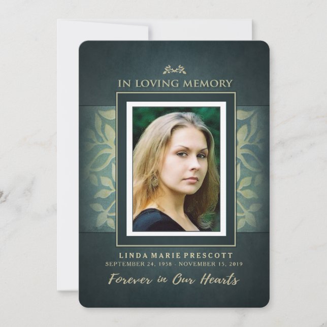 Inbjudan till tjänsten Teal & Guld Loving Memorial (Framsida)