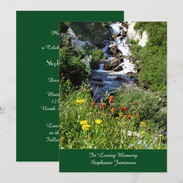 Inbjudan till tjänsten Waterfalls Wildblommors Mem (Fram/baksida)