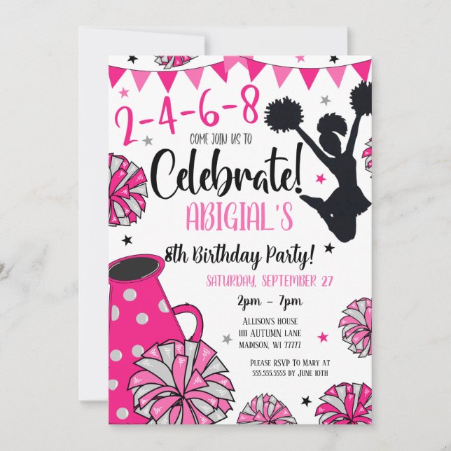 Inbjudan till tjej-cheerleaderfest (Framsida)