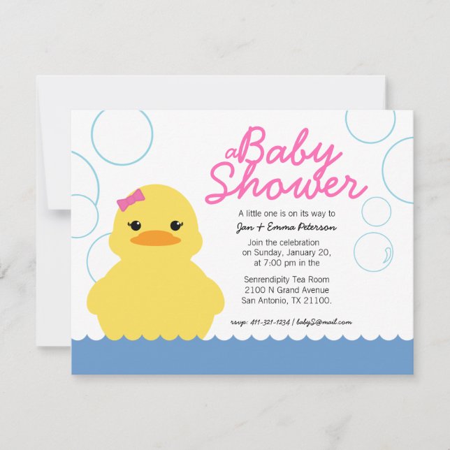inbjudan till tjej gummiducky BABY SHOWER (Framsida)