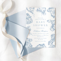 Inbjudan till Toile de Jouy Blue Boy Baby Shower