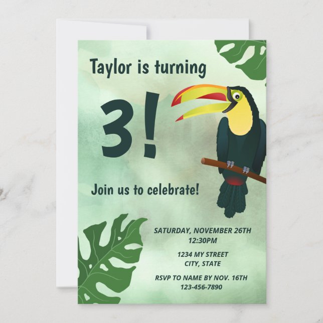 Inbjudan till Toucan Birthday (Framsida)