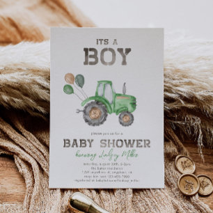 Inbjudan till Tractor Baby Shower Grönt Tractor