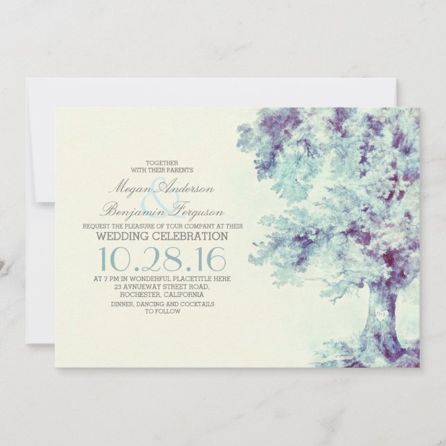 Inbjudan till Träd Dusty Blue Wedding (Framsida)