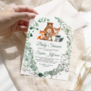 Inbjudan till trädjur Greenery Baby Shower