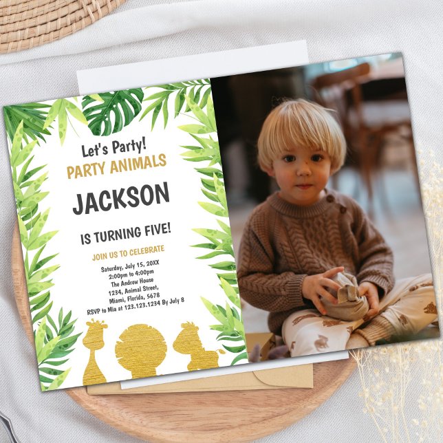 Inbjudan till trädsdjur i glitter med foto (Glitter Woodland Animals Invitations with photo)
