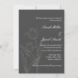 Inbjudan till träkol-Grått-minimaliststulip-bröllo