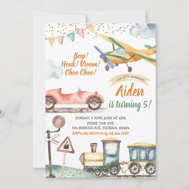 Inbjudan till transport Boy Birthday (Framsida)