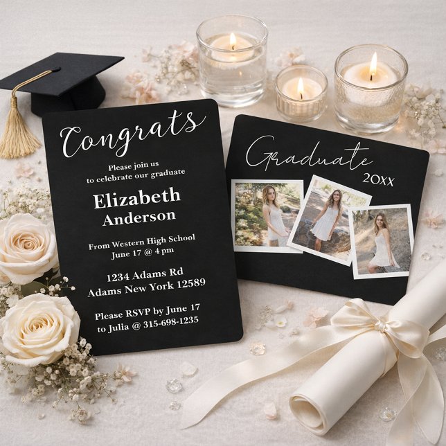 Inbjudan till tre foto Modern Script Studenten (Skapare uppladdad)