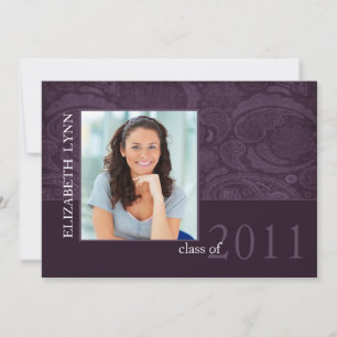 Inbjudan till Trendig Lila Damask Photo Studenten