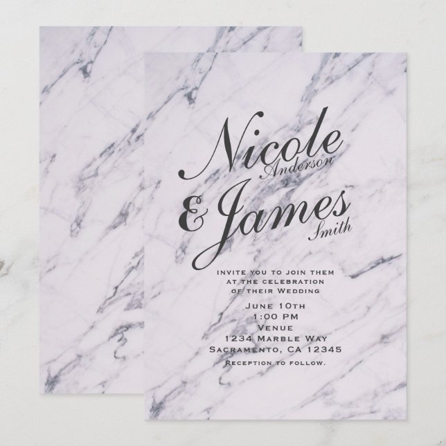 Inbjudan till Trendig Modern Marble Elegant bröllo (Fram/baksida)