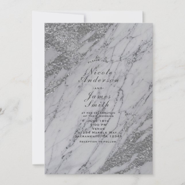 Inbjudan till Trendig Modern Silver Glamor Marble (Framsida)