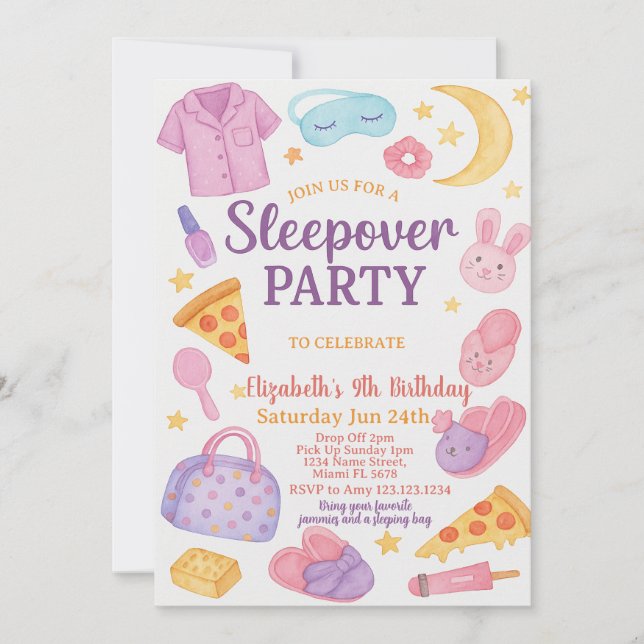 Inbjudan till trendig Sleepover Birthday (Framsida)