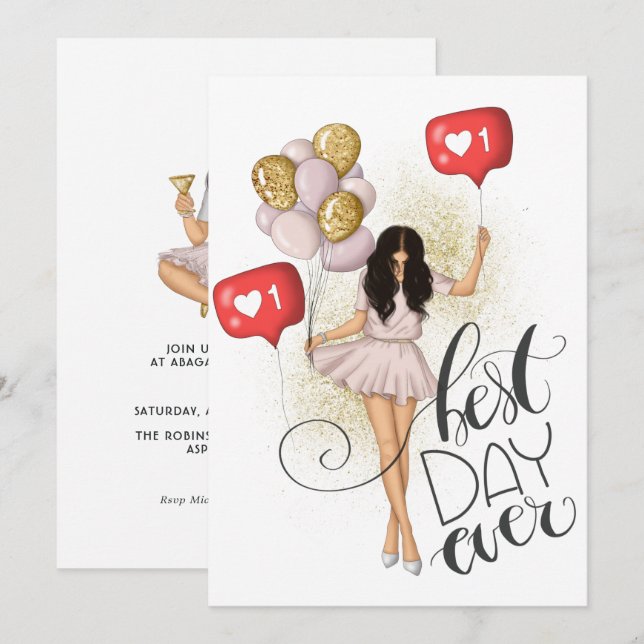 Inbjudan till trendigets flicka på födelsedagen (Fram/baksida)