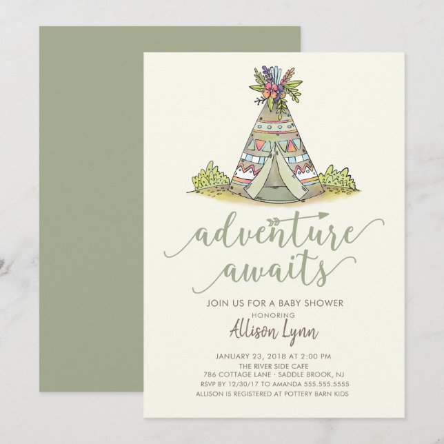 Inbjudan till tribal Baby Shower (Fram/baksida)
