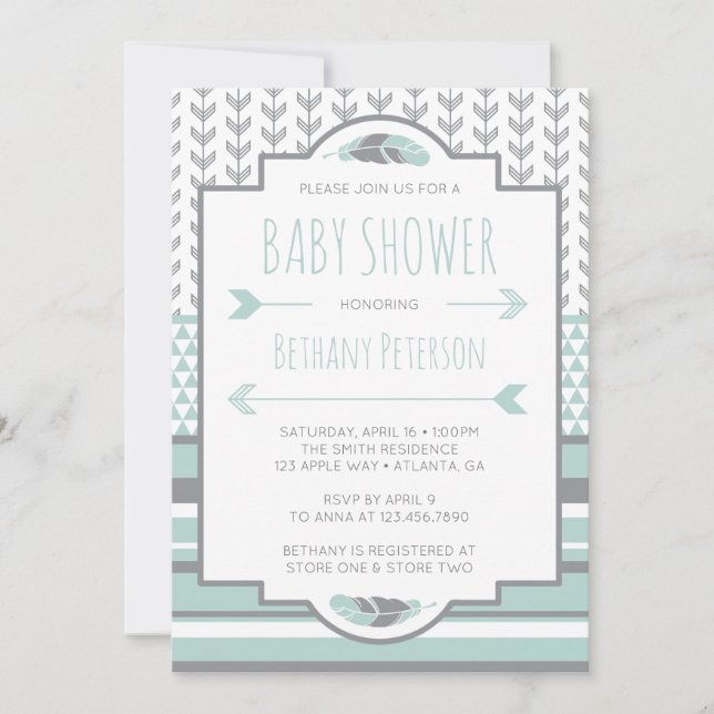 Inbjudan till tribal Baby Shower, Aztec, Arrows, B (Framsida)