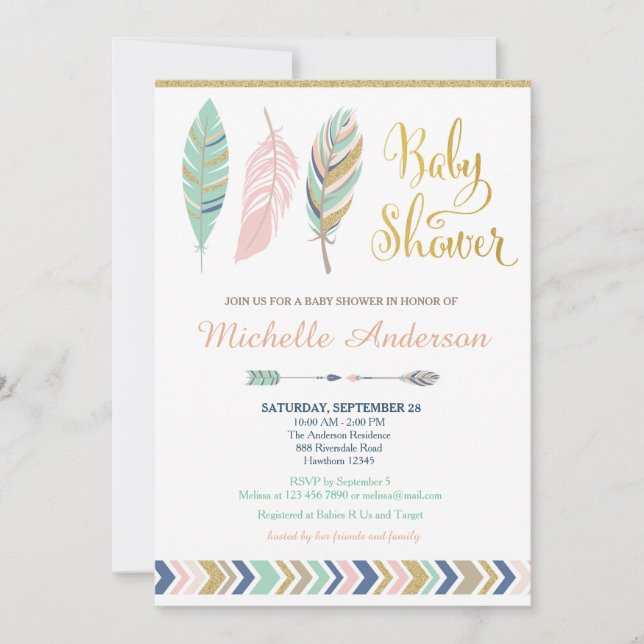 Inbjudan till tribal babydusch/Boho Baby Shower (Framsida)
