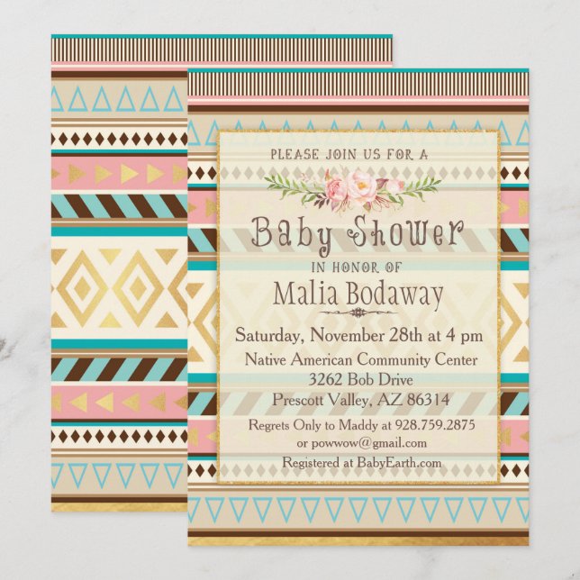 Inbjudan till tribal Boho Baby Shower (Fram/baksida)