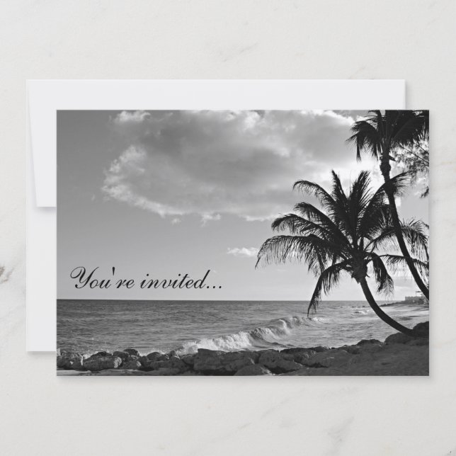 Inbjudan till Tropical Beach in Black and White (Framsida)