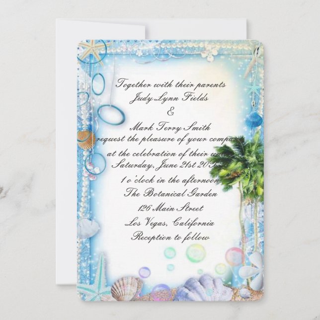 Inbjudan till Tropical Beach Seashell Wedding (Framsida)