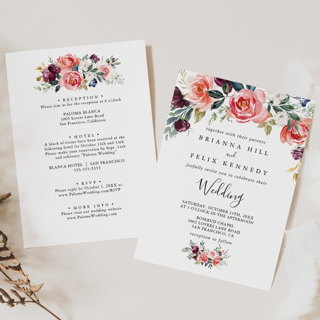 Inbjudan till Tropical Blommigt Front & Back Weddi (Skapare uppladdad)