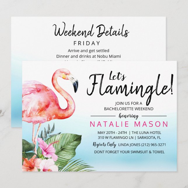 Inbjudan till Tropical Flamingo Bachelorette Helg (Fram/baksida)