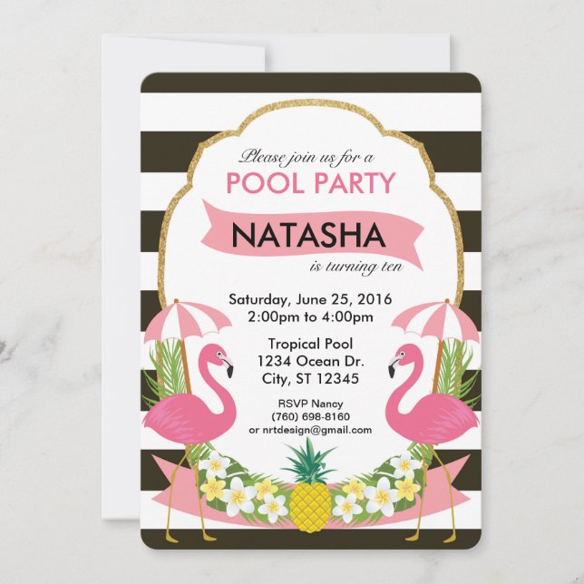 Inbjudan till Tropical Flamingo Party (5x7) (Framsida)