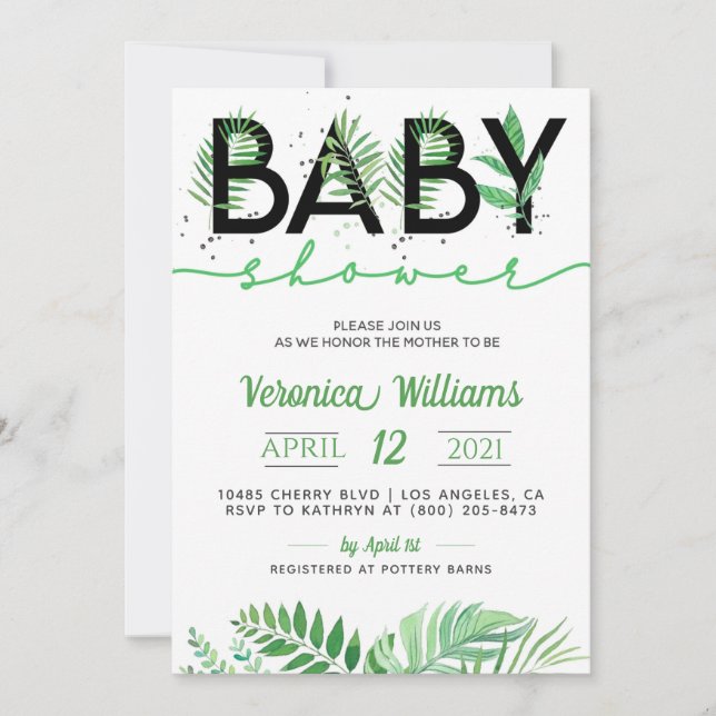 Inbjudan till Tropical Foliage Baby Shower (Framsida)