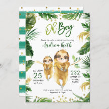 Inbjudan till Tropical Forest Sloth Baby Shower