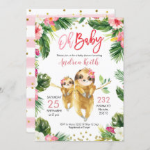 Inbjudan till Tropical Girl Sloth Baby Shower