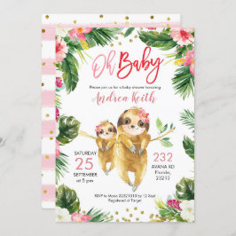 Inbjudan till Tropical Girl Sloth Baby Shower