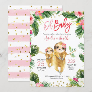Inbjudan till Tropical Girl Sloth Baby Shower