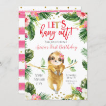 Inbjudan till Tropical Girl Sloth Birthday