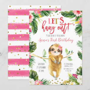 Inbjudan till Tropical Girl Sloth Birthday